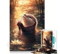 Rompecabezas de Nutria con Flor para Adolescentes, 1000 Piezas, Juego Inteligente, Tiempo en Familia, patrón de ensamblaje, selección de Deseos de Papá Noel (38x52cm)