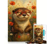 Rompecabezas de Nutria con Gafas en un Campo de Flores, 1000 Piezas, para Adolescentes Juguete para desarrollar la Mente Diseño Divertido y Relajante armar (50x75cm)