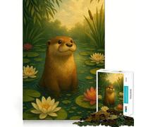 Rompecabezas de Nutria en Estanque de nenúfares para Adolescentes, 1000 Piezas, Juguete de lógica Resistente, Tranquilo, de Bordes definidos, Regalo Elegante (50x75cm)