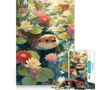 Rompecabezas de Nutria en Estanque de nenúfares para Adolescentes, 1000 Piezas, Juguete Intelectual, Escape Tranquilo, Corte de Calidad, Regalo de Temporada (50x75cm)