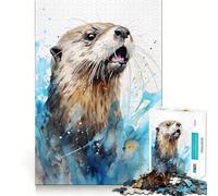 Rompecabezas de Nutria Marina en Acuarela 1000 Piezas para desarrollar la Memoria con Bordes Lisos y Encaje Forma Divertida de llenar Las Horas Libres (50x75cm)