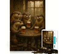 Rompecabezas de nutrias Bebiendo Cerveza en una Mesa para Adolescentes, 1000 Piezas, Juego Inteligente, Tiempo en Familia, patrón de ensamblaje, selección de Deseos de Papá Noel (38x52cm)