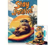 Rompecabezas de nutrias surfeando con vibras positivas en Verano para Adultos, 1000 Piezas, para Fortalecer la Memoria, Actividad para el hogar, Bordes limpios, Regalo Festivo (38x52cm)