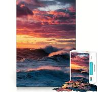 Rompecabezas de Olas del océano al Atardecer para Adolescentes, 1000 Piezas, Juguete de razonamiento y Habilidad, Juego Relajante, Corte Exacto, Regalo de Papá Noel (38x26cm)