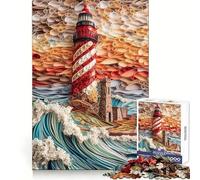 Rompecabezas de Olas del océano Junto a un Faro para Adultos, 1000 Piezas, estimula la Memoria, Entretenimiento, Bordes precisos, Bonito Regalo (50x75cm)