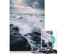 Rompecabezas de Olas del océano rompiendo contra Las Rocas, 1000 Piezas, para Adolescentes, Desarrollo de la Mente, diversión Familiar, Bordes precisos, Regalo Memorable (50x75cm)