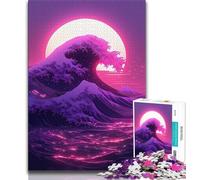 Rompecabezas de Olas japonesas de neón de 1000 Piezas para Adolescentes Un Juego Educativo Divertido y Divertido para cumpleaños, 50x75cm