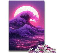 Rompecabezas de Olas japonesas de neón para Adultos y Adolescentes, con póster y Hoja de Trivia a Juego, para Mayores de 14 años (75x50cm)