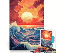 Rompecabezas de Olas oceánicas al Atardecer para Adolescentes, 1000 Piezas, Pure Logic Toy, Quiet Calm Clean Cut, decoración de Pared 38x52cm