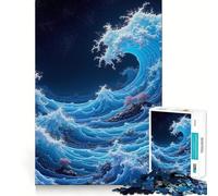 Rompecabezas de Olas oceánicas pixeladas de Noche para Adolescentes, 1000 Piezas, diseño Relajante y Divertido, decoración de Pared con Corte nítido (38x52cm)