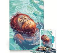 Rompecabezas de orangután flotando tranquilamente en el Agua para Adultos, 1000 Piezas, estimula la Memoria, Juego Relajante, Corte Premium, (38x52cm)