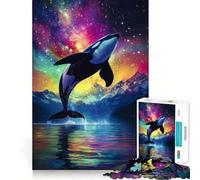 Rompecabezas de Orca Saltando en Aguas cósmicas para Adolescentes, 1000 Piezas, Juguete de lógica Resistente, Tranquilo, calmado, Bordes definidos, Regalo Elegante (38x26cm)