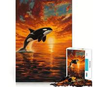 Rompecabezas de orcas al Atardecer con Paisaje oceánico para Adultos, 1000 Piezas, Rompecabezas Mental, Montaje Lento, Disfrute de la Imagen, (38x52cm)