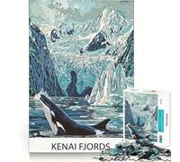 Rompecabezas de orcas en los fiordos de Kenai para Adultos, 1000 Piezas Fortalece la Memoria Pasatiempo para el hogar Bordes limpios Regalo Elegante (38x26cm)