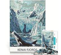 Rompecabezas de orcas en los fiordos de Kenai para Adultos, 1000 Piezas, Recall Upgrade Peaceful Time Tight Cut Santa Wish List (38x52cm)