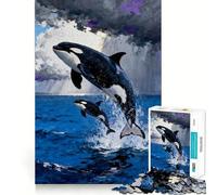 Rompecabezas de orcas Saltando del océano para Adultos, 1000 Piezas, Rompecabezas Mental, Montaje Lento, Disfrute de la Imagen, (50x75cm)