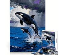 Rompecabezas de orcas Saltando del océano para Adultos, 1000 Piezas, Rompecabezas Mental, Montaje Lento, Disfrute de la Imagen, (50x75cm)
