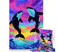 Rompecabezas de orcas Saltando en un océano Colorido para Adolescentes, 1000 Piezas, Juguete de lógica Resistente, Tranquilo, con Bordes definidos, Regalo Elegante (38x52cm)