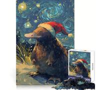 Rompecabezas de ornitorrinco con Gorro de Papá Noel, 1000 Piezas para Adultos, para ejercitar la Mente y aliviar el estrés, decoración de Pared con Bordes precisos (38x26cm)