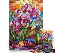 Rompecabezas de orquídea de vitral de 1000 Piezas para Adultos Ideal para ejercitar la Memoria y Disfrutar del Ocio Bordes limpios Regalo de Temporada (38x52cm)