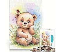 Rompecabezas de Osito de Peluche con Mariquita en Acuarela 1000 Piezas Juego Divertido sin Rebabas Piezas de Corte Limpio portátil Ideal para Viajes (50x75cm)