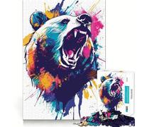 Rompecabezas de Oso con explosión de Color rugiente, 1000 Piezas para Adolescentes, para Mejorar la Memoria, fácil de Usar, con Bordes limpios, Sorpresa navideña (50x75cm)