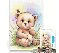 Rompecabezas de oso de peluche con mariquita en acuarela para adolescentes 1000 piezas mejora la agilidad mental juego tamaño uniforme piezas precisas actividad nocturna divertida en familia (38x26cm)