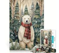 Rompecabezas de Oso Invernal con Bufanda en el Bosque para Adultos,1000 Piezas Juego de Habilidad y Pensamiento Troquelado de Alta precisión Un desafío entretenido para el Tiempo Libre (38x52cm)