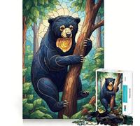 Rompecabezas de Oso malayo con ilustración en vidriera para Adolescentes, 1000 Piezas, Rompecabezas Mental, Divertido y Relajante, Arte para armar, un Regalo Encantador 38x52cm