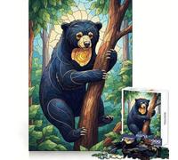 Rompecabezas de Oso malayo con ilustración en vidriera para Adolescentes, 1000 Piezas, Rompecabezas Mental, Divertido y Relajante, Arte para armar, un Regalo Encantador 38x52cm