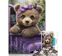 Rompecabezas de Oso marrón Lavanda de 1000 Piezas para Adolescentes Ejercita el Cerebro Juguetes adictivos para Cultivar la Paciencia Juego de desafío único (38x26cm)