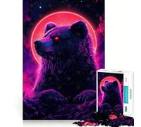 Rompecabezas de Oso neón bajo la Luna roja de 1000 Piezas para Adolescentes Mejora la Memoria, sin estrés, con Bordes Ajustados, decoración de Pared (38x52cm)