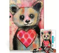 Rompecabezas de Oso Panda de San Valentín con corazón,1000 Piezas,Juguete de construcción Focus Building Toy,Ajuste Huecos,Actividad gratificante para días lluviosos (38x52cm)