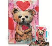 Rompecabezas de Oso Pardo con Corazones para San Valentín,1000 Piezas,Divertido,para estimular la concentración,Cortado con láser para un Ajuste, Actividad para Compartir con Seres Queridos