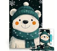 Rompecabezas de Oso Polar Invernal con Gorro y Bufanda Juego de Memoria de 1000 Piezas Manualidad de Corte de Alta precisión Desafío Cerebral Interactivo para el hogar (50x75cm)