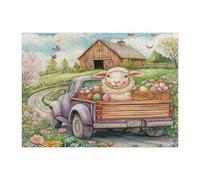 Rompecabezas de ovejas de primavera y Pascua para adultos, 500 piezas, rompecabezas impresos de madera con huevos de camión de granja, decoraciones de patrón de granja para fiesta de entretenimiento