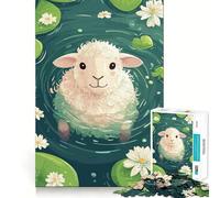 Rompecabezas de ovejas en Estanque con nenúfares, 1000 Piezas, para Adolescentes Mejora la Memoria Divertido y Relajante Pieza de colección de Arte con Corte preciso 38x52cm
