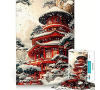 Rompecabezas de Pagoda Japonesa Nevada para Adolescentes, 1000 Piezas, Juguete para la Mente, Escape Tranquilo, Borde preciso, Regalo increíble (38x26cm)