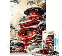 Rompecabezas de Pagoda Japonesa Nevada para Adolescentes, 1000 Piezas, para Recordar, estimular, Relajarse, Corte Suave, Regalo Elegante (38x52cm)