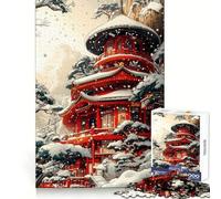 Rompecabezas de Pagoda Japonesa Nevada para Adolescentes, 1000 Piezas, para Recordar, estimular, Relajarse, Corte Suave, Regalo Elegante (38x52cm)