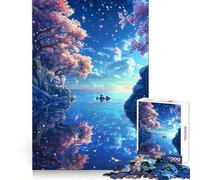 Rompecabezas de Paisaje Anime con Flores de Cerezo,1000 Piezas,para Pensar con claridad,Relajarse y desconectar Bordes precisos Elegante (38x26cm)