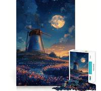 Rompecabezas de Paisaje Anime con Molino de Viento para Adultos,1000 Piezas,Juego para estimular la Mente,Piezas de Ajuste preciso y sin Costuras,Actividad Relajante para Grupos en Interiores