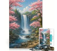 Rompecabezas de Paisaje con Cascada y cerezos en Flor 1000 Piezas Divertido y fácil de Usar Cortado con láser para un Ajuste Actividad para Compartir con Seres Queridos (38x26cm)
