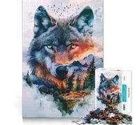 Rompecabezas de Paisaje con Doble exposición de Lobo para Adultos,1000 Piezas,Juego para estimular la Mente,Corte láser, Actividad Relajante para Grupos en Interiores (38x26cm)