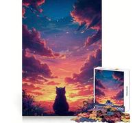 Rompecabezas de Paisaje con Gatos al Atardecer para Adolescentes,1000 Piezas,Mejora la Memoria,Tiempo Libre Agradable,Corte láser,Sorpresa de cumpleaños (50x75cm)