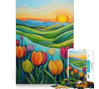 Rompecabezas de Paisaje con Tulipanes al Atardecer para Adolescentes, 1000 Piezas, Juguete para ejercitar la Mente, fácil y Divertido de armar, Regalo Ideal 38x52cm