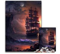 Rompecabezas de Paisaje de Barcos Piratas de 1000 Piezas para Adultos, Ideal para Adolescentes y coleccionistas, Ideal como decoración del hogar y Regalo de Viaje, 26x38cm (10,23x14,96 Pulgadas)