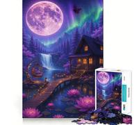 Rompecabezas de Paisaje de cabaña iluminada por la Luna púrpura para Adultos, 1000 Piezas, Fine Logic Toy, Casual Relax, Neat Edge Fine Art Piece (50x75cm)