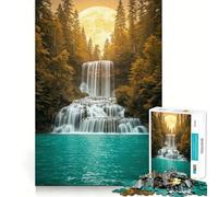 Rompecabezas de Paisaje de Cascada y Bosque Iluminado por la Luna para Adolescentes 1000 Piezas Juego para estimular la Mente Montaje Firme y Seguro Actividad para Fortalecer los Lazos Familiares