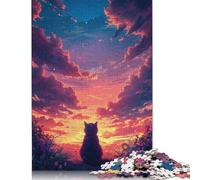 Rompecabezas de Paisaje de Gato al Atardecer, Juguete Relajante, Rompecabezas de cartón Premium para Adultos y niños, 1000 Piezas (26 x 38 cm)